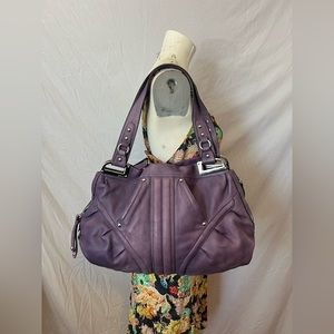 B Makowsky purple leather moto bag